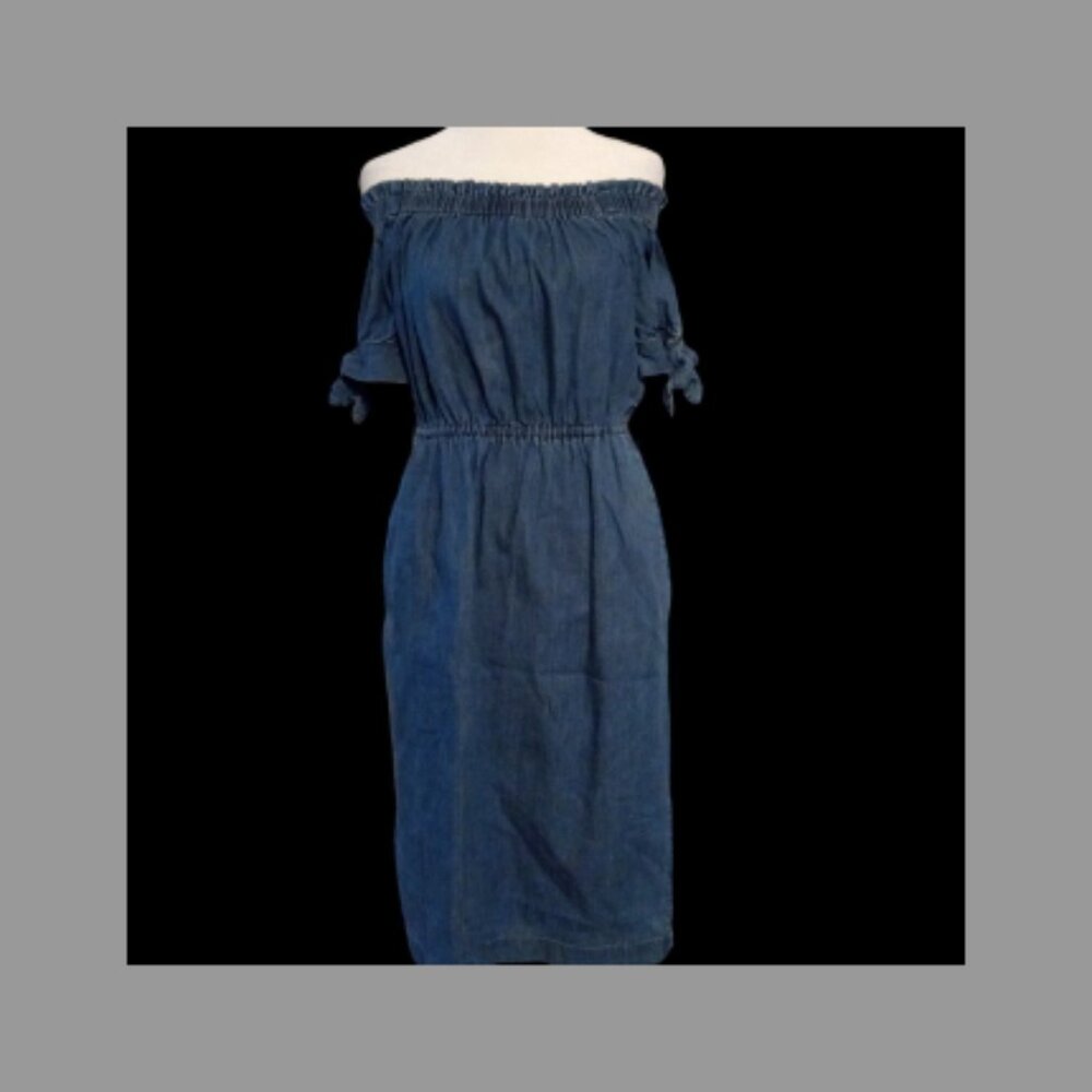 J. Crew Chambray Off the Shoulder Midi Dress Size 4 - Picture 2 of 9